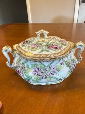 Hand Painted Nippon Moriage Unmarked Covered Dish